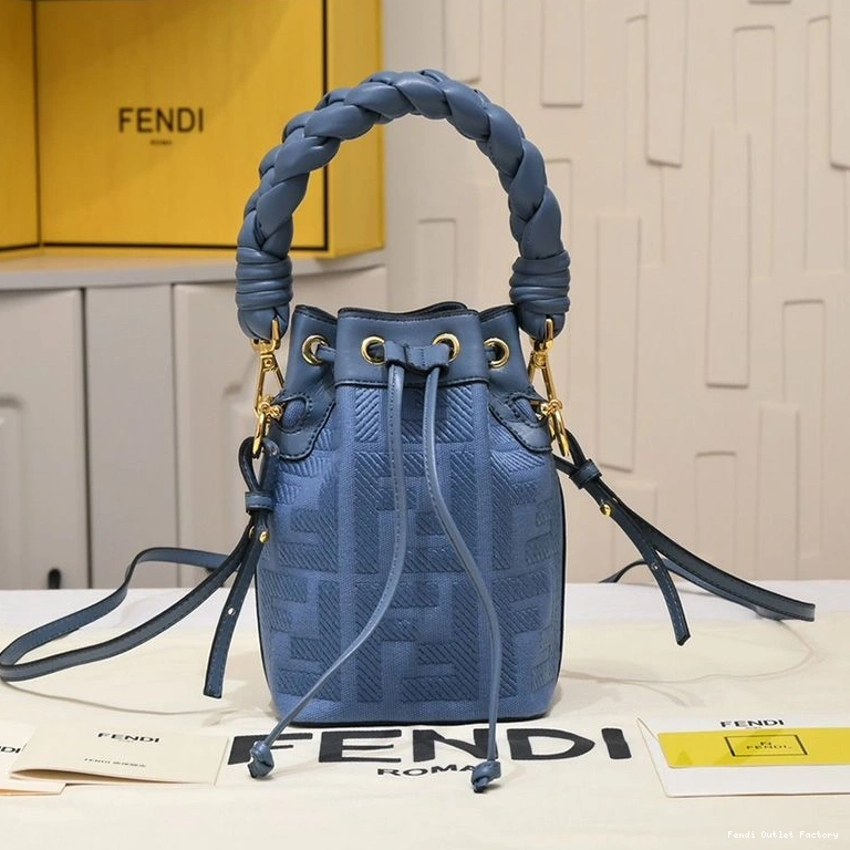 Cheap HOT Handle Blue Bucket Woven Tresor Fendi Canvas FF Bag In Motif Mon Mini with 0813